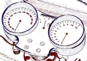 Naklejka premium Multicolored motorcycle speedometer on white background.