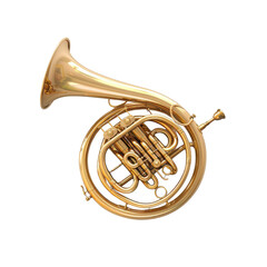 Obraz premium Brass French horn instrument, perfect for music-themed designs and illustrations.