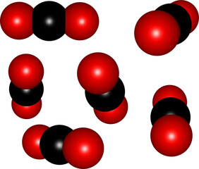 3D carbon dioxide molecule model in different angle orientation, atoms in ch4 molecule illustration...