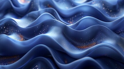 Obraz premium looped festive liquid BG in 4k. Abstract wavy pattern on bright glossy surface, liquid gradient blue color, waves on paint fluid in smooth animation. Glitters on viscous 3d liquid. Creative backdro