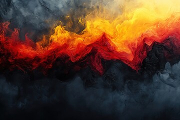 Dynamic abstract artwork featuring vibrant shades of red, orange, and black creating a fiery atmosphere.