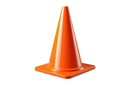 Traffic cone, vibrant orange, matte texture, casting a soft shadow, meticulously isolated on a transparent background, ultra clear