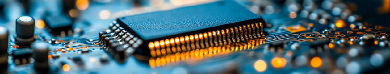 Precision Technology: Close-up of Microchip Installation on Circuit Board