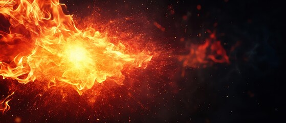 Fototapeta premium Dynamic and vibrant orange flame on a dark background, showcasing an abstract representation of fire and energy.