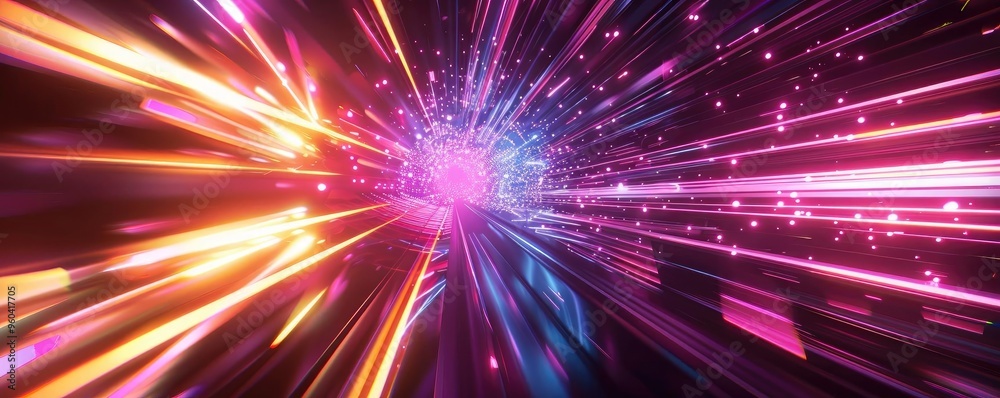 Poster vibrant light streaks in motion create an energetic and dynamic abstract background, perfect for dig