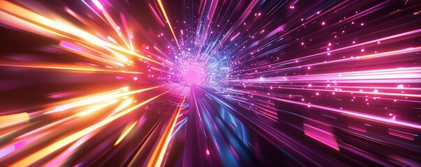 Vibrant light streaks in motion create an energetic and dynamic abstract background, perfect for digital art and design projects.