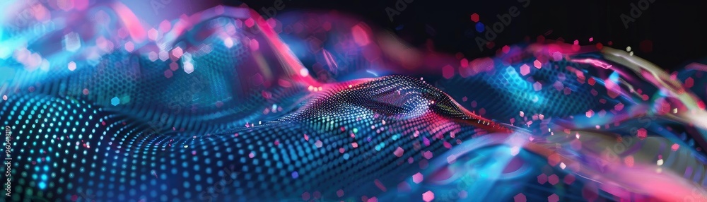 Poster Vibrant abstract waves of color and light create a dynamic visual experience, evoking energy and movement in a digital landscape.