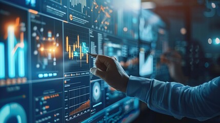Fototapeta premium Business Analyst Working With Data On A Large Screen