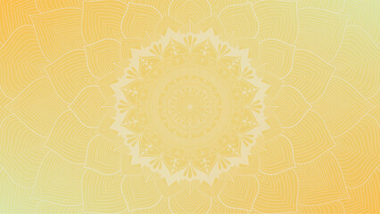 Round mandala on dreamy peach fuzz gradient background. Translucent mesh pattern in the form of a mandala. Mandala with floral patterns. Pastel Yoga template. Gradient background with round mandala