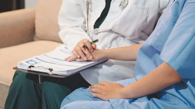 doctor inject vaccine to asian woman, Deltoid muscle injection technique, immunization and health care promotion