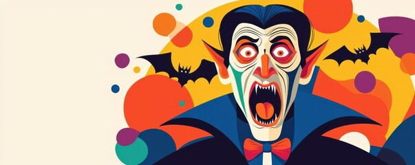 Pop art style Dracula with bold colors, exaggerated facial expressions, Halloween vibes