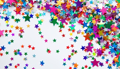 Fototapeta premium Starry Skies: A Close-Up of Bright Star-Shaped Confetti on a White Background