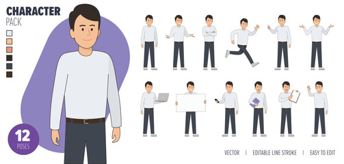 2D Illustrated male vector character set. Easy to edit and isolated on a white background. Modern trendy style character mega pack with lots of poses.