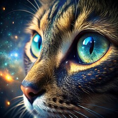 a close up of a cat s eyes with reflections of the