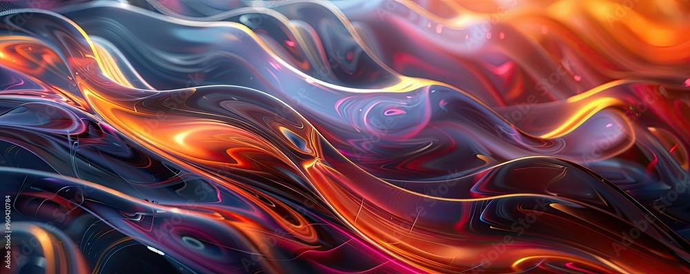 Poster abstract vibrant waves in rich colors create a mesmerizing visual effect, perfect for backgrounds or