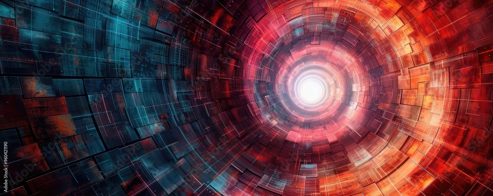 Poster a mesmerizing tunnel of vibrant colors converging toward a bright center, ideal for digital art and 