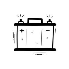 Hand Drawn Car Battery Illustration. Doodle Vector. Isolated on White Background - EPS 10 Vector