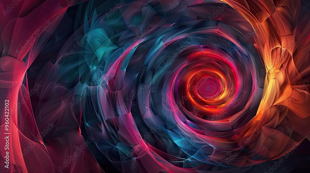 Poster a vibrant, swirling abstract design featuring colorful spirals and fluid patterns, perfect for creat