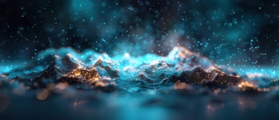 Obraz premium Glowing Peaks of a Mystical Mountain Range under Starry Sky in