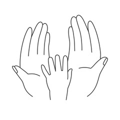 mom and dad hands holding child arm