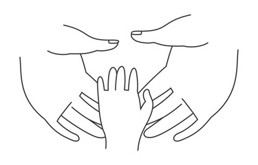 mom and dad hands holding child palm