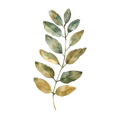 Obraz premium Elegant Watercolor Acacia Leaf in Earthy Tones on White Background with Copy Space