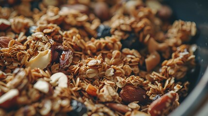 Close up of homemade granola produced organically with nuts and natural sugars