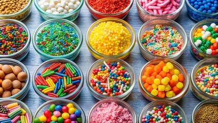 Colorful rainbow sprinkles in a variety of shapes and sizes, perfect for adding a touch of sparkle to your baked goods