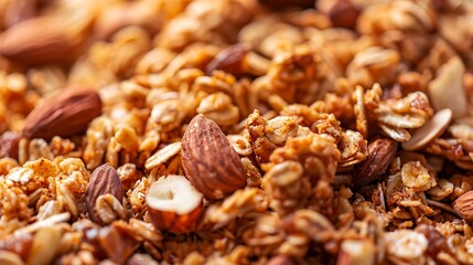 Close up of homemade granola produced organically with nuts and natural sugars
