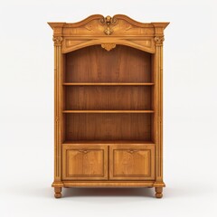 Ornate wooden bookcase with carved details and two lower doors. Perfect for storing books and displaying decorative items.