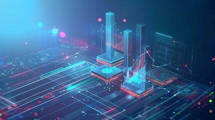 Futuristic Cityscape with Digital Data and Technology