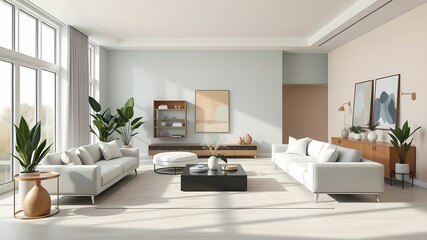 Fototapeta premium Minimalist Living Room in Soft Pastel Colors