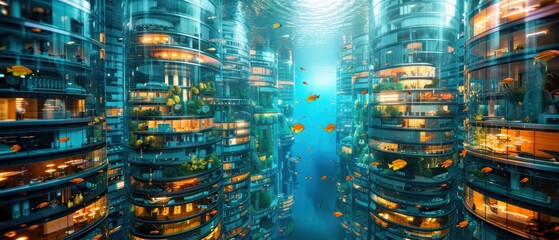 Futuristic Underwater Metropolis - Advanced Architecture and Marine Life in