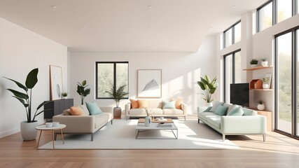 Minimalist Living Room in Soft Pastel Colors