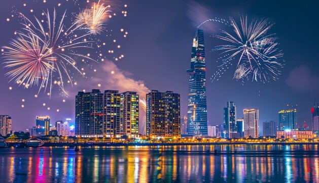 Sparkling Skies: New Year and Tet Celebration at Landmark 81 Skyscraper in Ho Chi Minh City, Vietnam