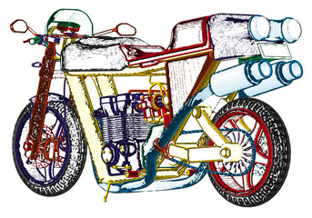 Multi-colored motorcycle on a white background. 