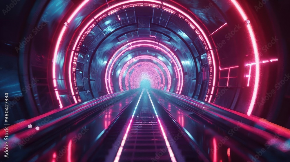 Aufkleber futuristic tunnel with vibrant neon lights creating a captivating depth effect. perfect for sci-fi a