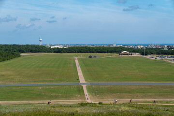 Kitty Hawk, North Carolina -  First flight path taken by the Wright Brothers, aerial view from the National Monument