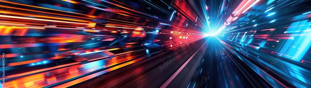 Poster Dynamic light trails create an energetic composition, showcasing movement and speed in a vibrant digital atmosphere.