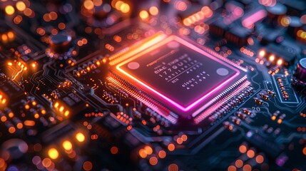Fototapeta premium Multicoloured futuristic CPU and processor, quantum and machine learning concept. 3D illustration concept
