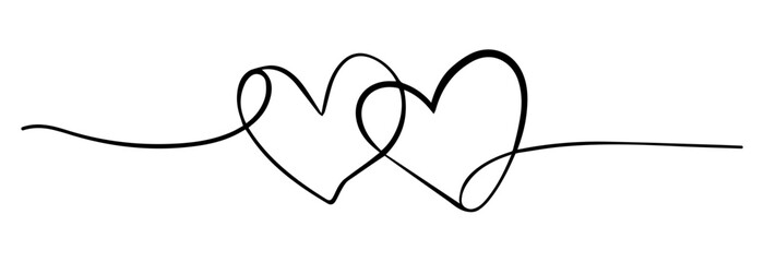 Vector one continuous line illustration of a heart-shaped ribbon. Minimalist, black and white vector design  for valentine’s, wedding, anniversary, and greeting cards or invitations.