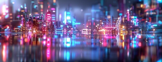 Obraz premium Futuristic Sci-Fi Cityscape with Modern Architecture and Neon Lights in Stunning