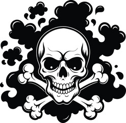 Skull and Crossbones and grunge smoke silhouette illustration