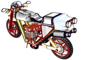 Multi-colored motorcycle on a white background. 