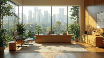 Sleek Modern Office Interior with Contemporary Furniture and Abundant Natural Light