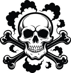 Skull and Crossbones and grunge smoke silhouette illustration