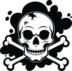 Skull and Crossbones and grunge smoke silhouette illustration