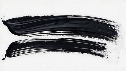 Fototapeta premium Jagged Black Paint Brushstroke with Splatter on Crisp White Background