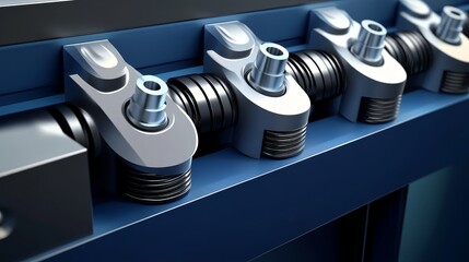 Close-up of industrial machine components showcasing precision engineering and robust design in a modern manufacturing setting.