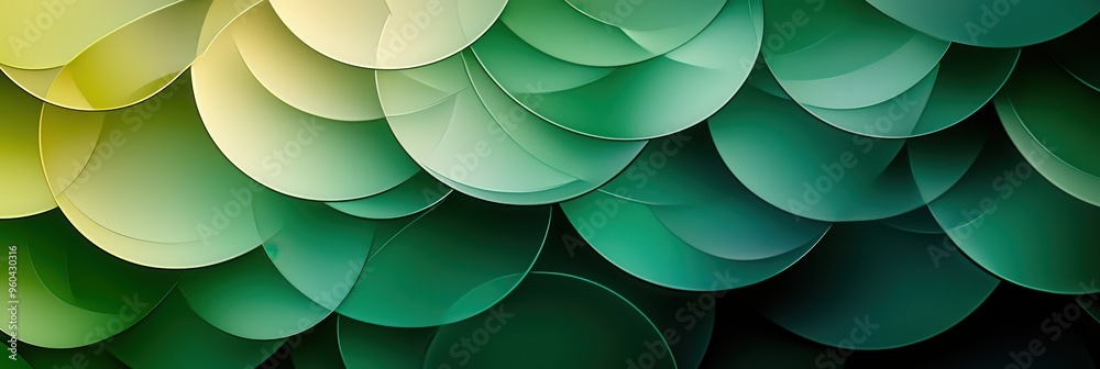 Aufkleber circular shapes layered harmoniously in various shades of green and yellow, creating a visually stri